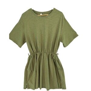 Old Navy Dress XL Short Sleeve Jersey Knit Green Drawstring Waist Minimalist
